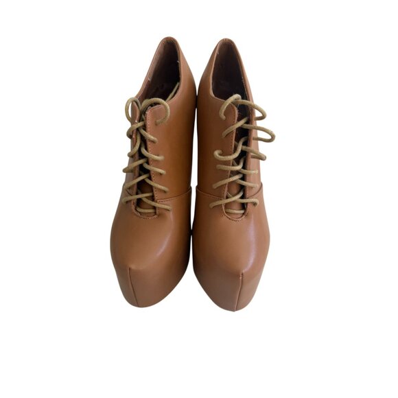 EYE CANDIE Beige Laceup Platform Booties Heels Size 8.5 - Picture 9 of 9